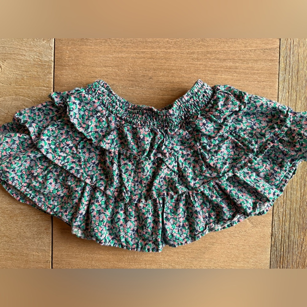 Mini Boden Floral Ruffle Skirt - Navy green pink
